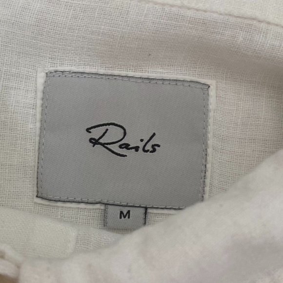 Rails Charli White Button Down Linen Rose Gold Embroidered Stars Sz Med - Picture 11 of 11